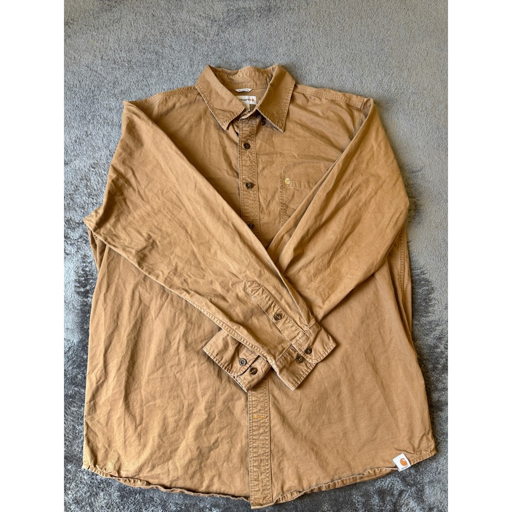 Carhartt Mens Relaxed‎ Fit Cotton Twill Button Down Shirt XL Tall Tan 100085-903